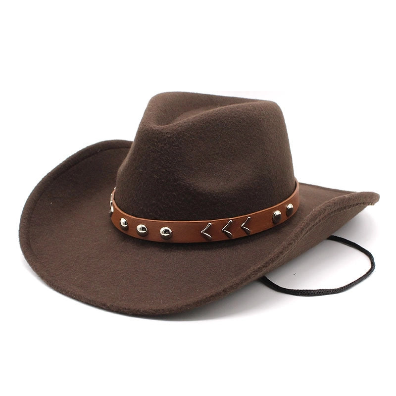 Wool Wool Top Hat Western Cowboy Style Big Along Hat Fashion Texture Belt Women's Hat Jazz Hat