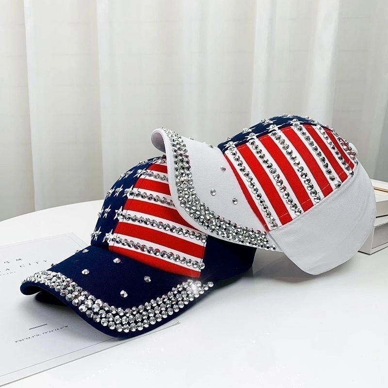 Women's Basic Retro Star Rhinestone Curved Eaves Baseball Cap