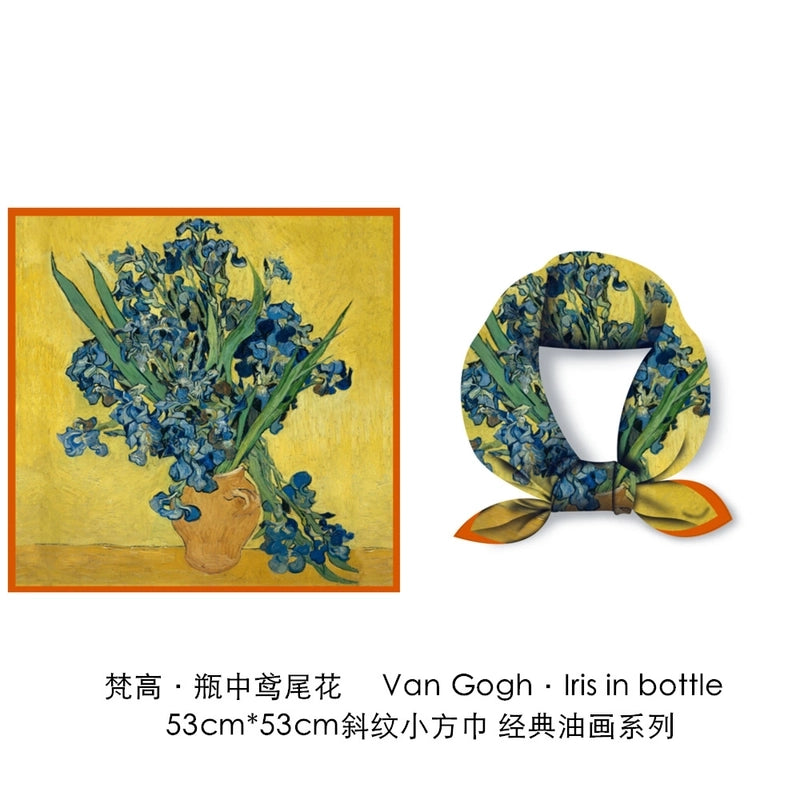Autumn Decoration Van Gogh Oil Painting Bottle Iris Female Small Square Scarf
