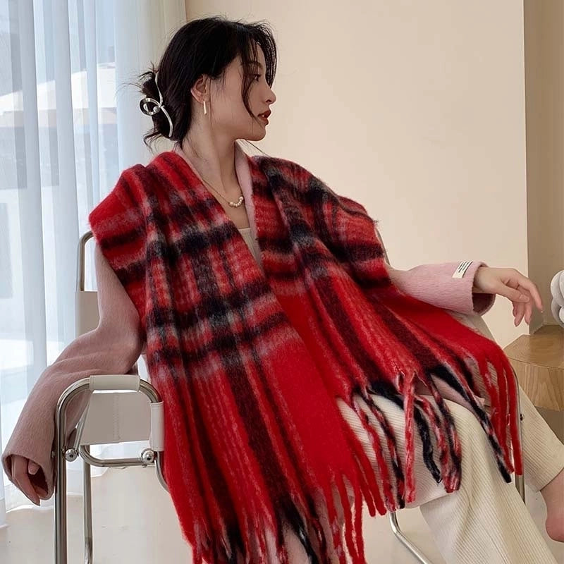 Popular Spring And Winter AC Scarf Warm Thickened Color Plaid Scarf Scarf Shawl Fashionable Western Style Outer Wear