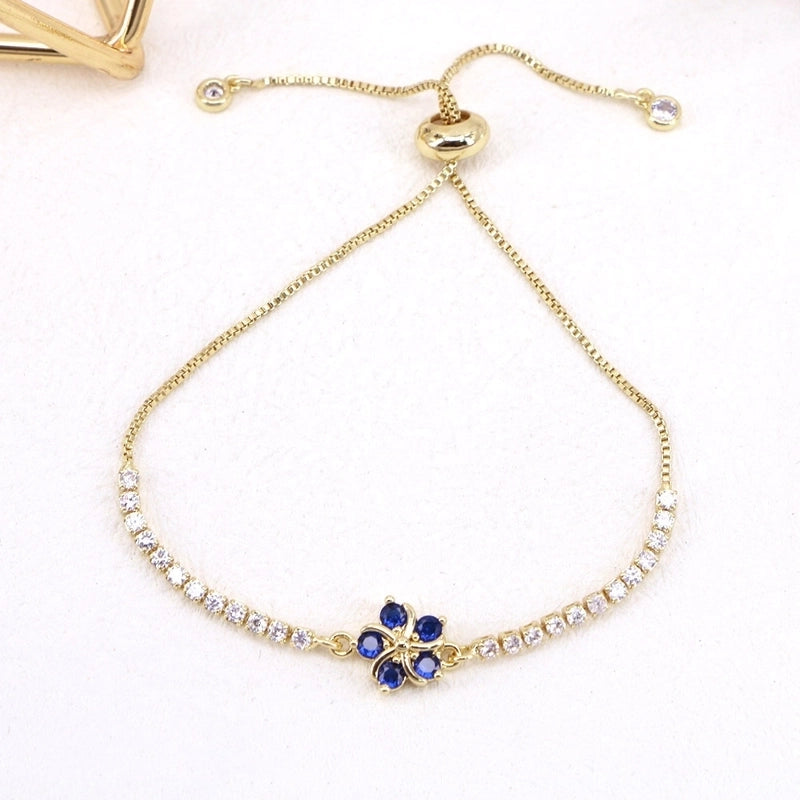 Simple Copper Micro-inlaid Zircon Colorful Flower Adjustable Bracelet