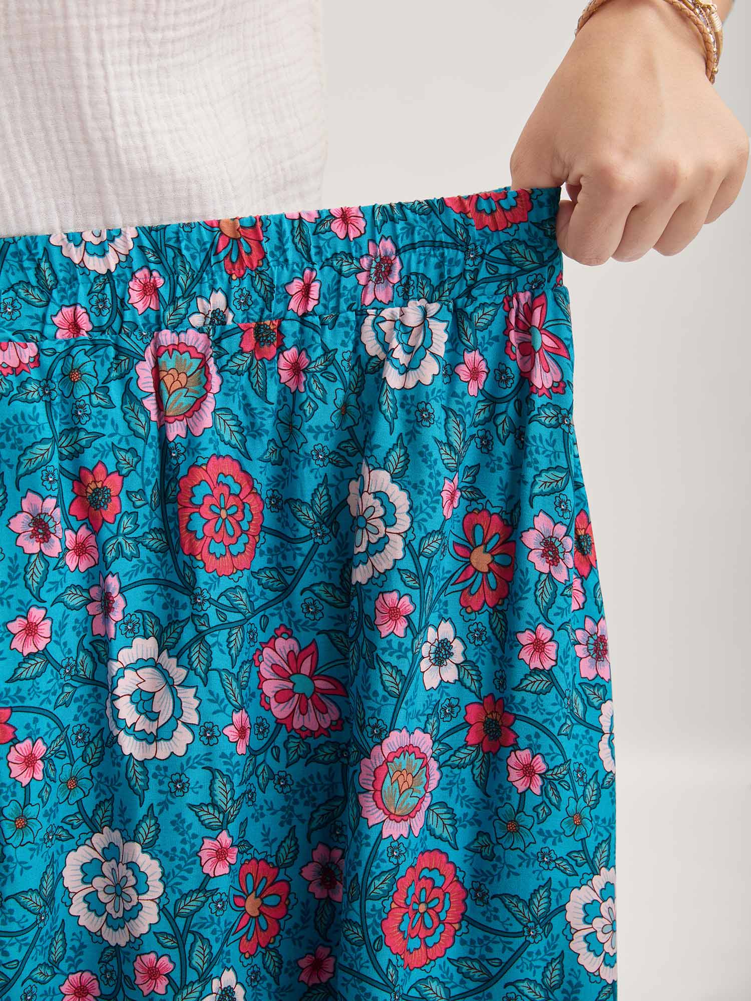 Floral Fun Wide-Waist Maxi Skirt