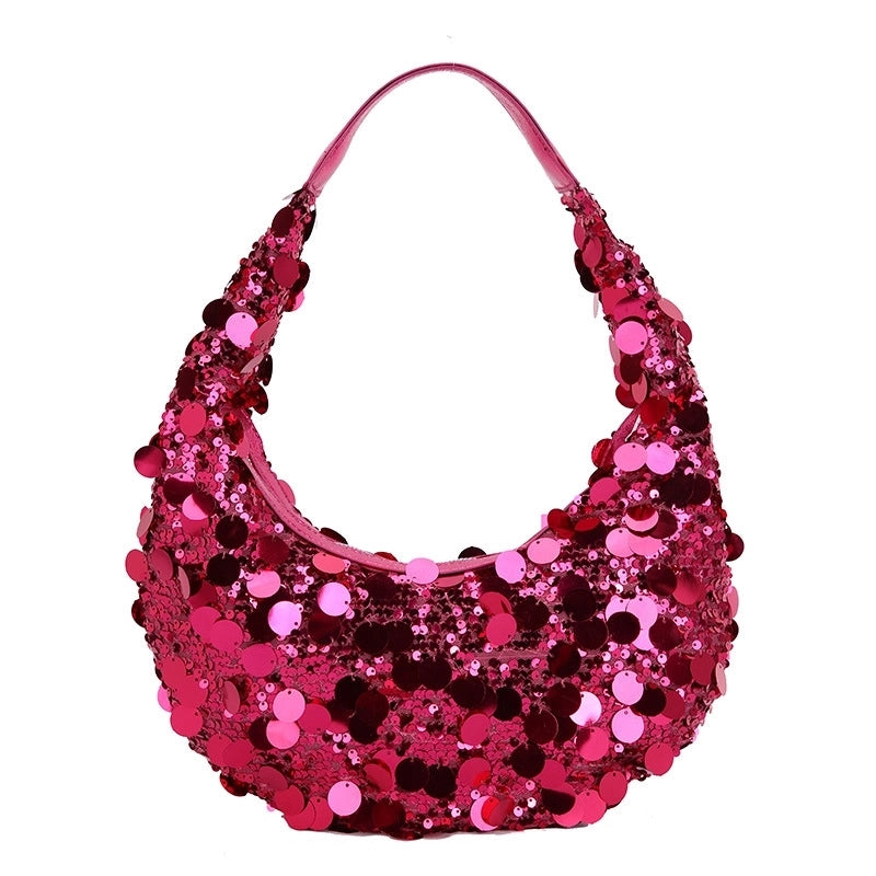 Women's Medium Sequin Solid Color Sexy Classic Style Crescent Shaped Zipper Underarm Bag
