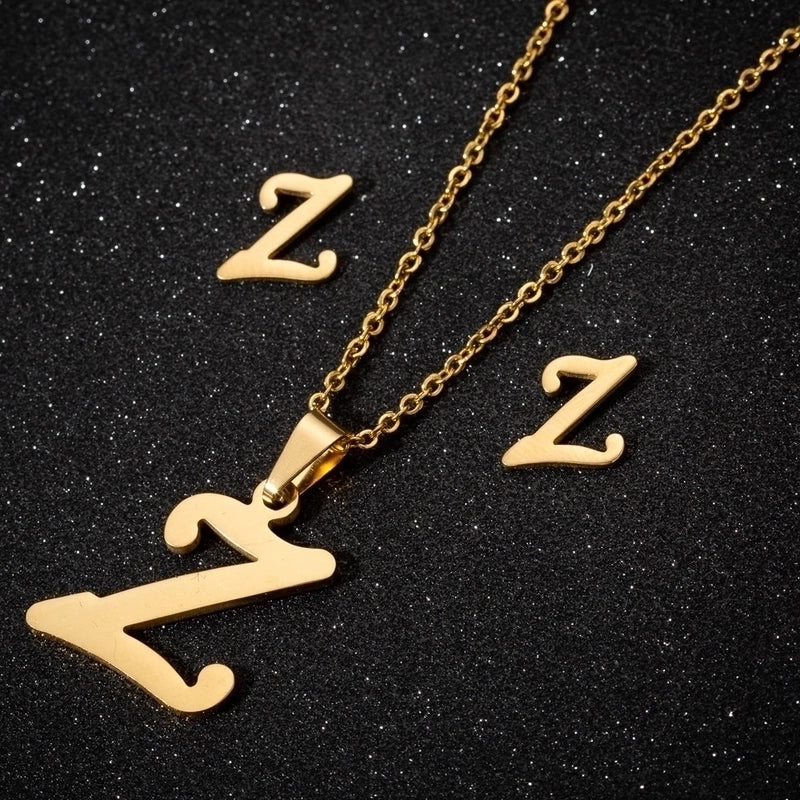 Women's Fashion Minimalist Letter Stainless Steel Pendant Necklace Ear Studs Plating Jewelry Sets