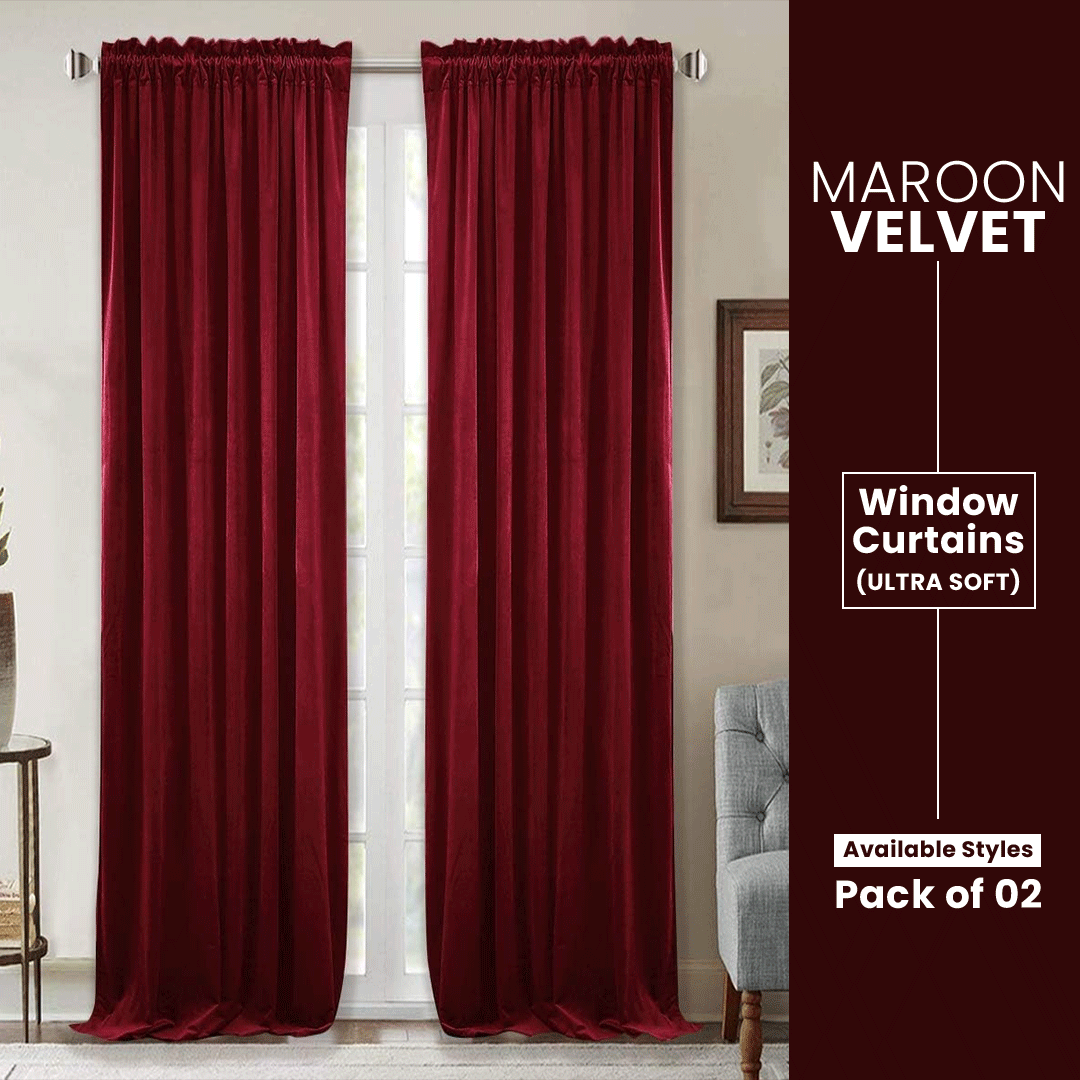 Maroon-Velvet Window Curtains (Ultra Soft)