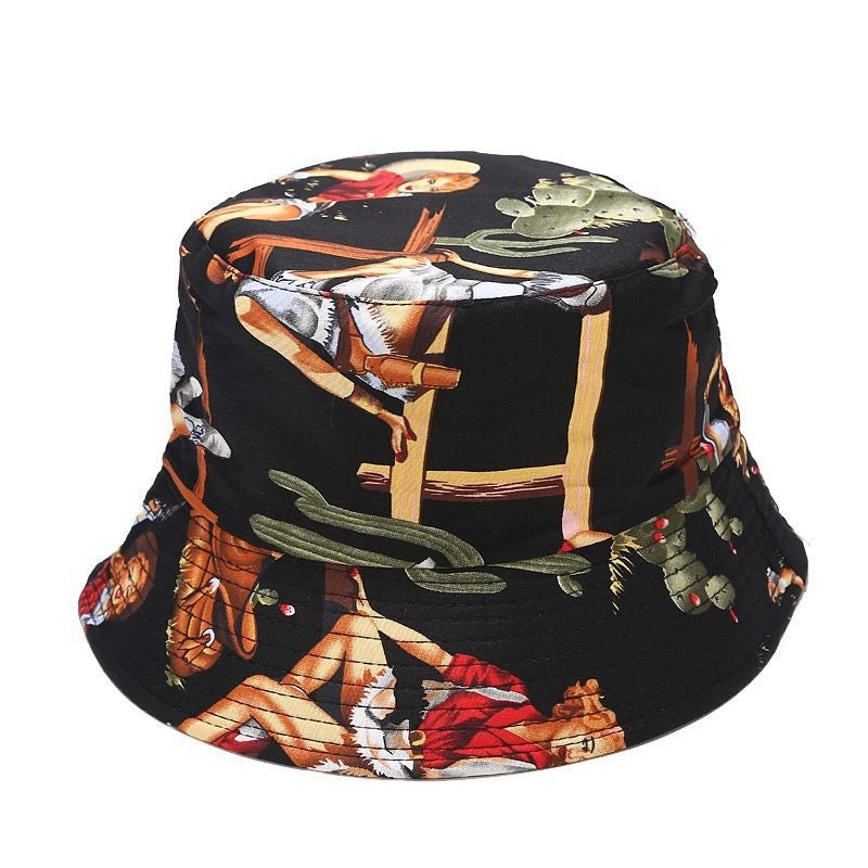 Women's Minimalist Flower Printing Flat Eaves Bucket Hat