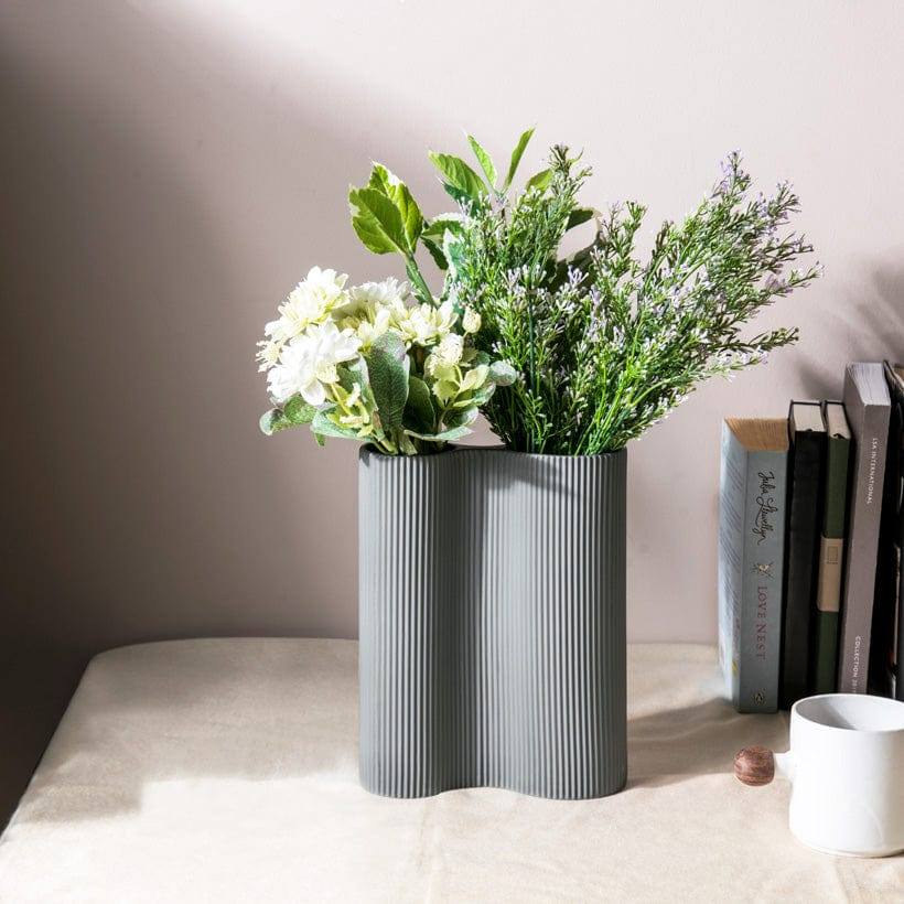 Ribbed Duo Vase - Grey