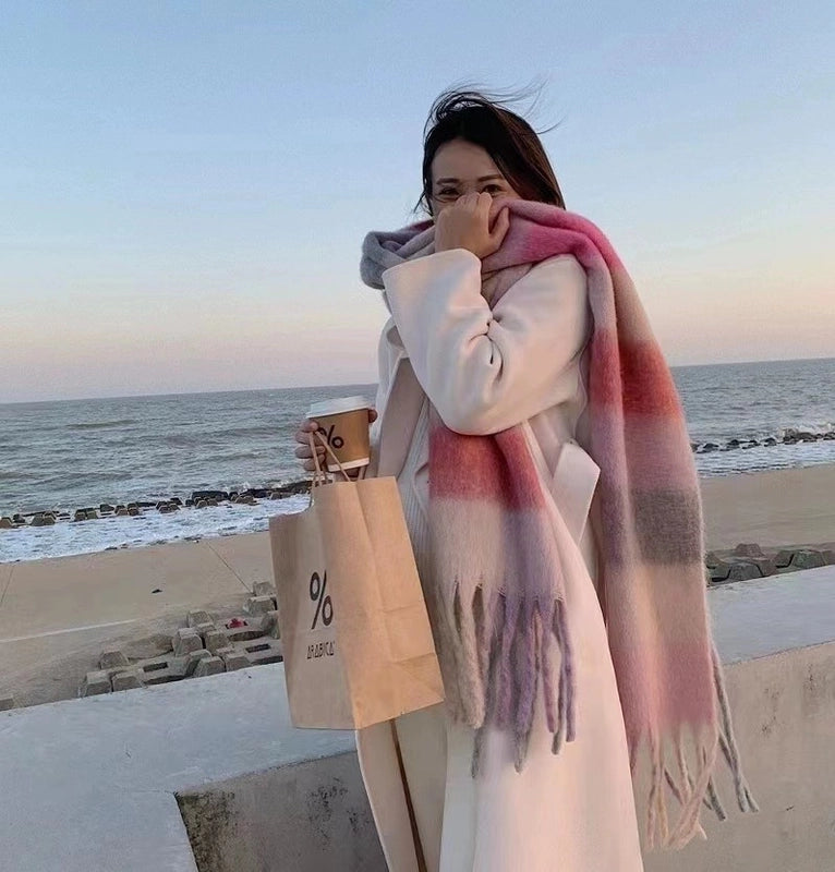 Mohair Nipped Color Scarf Cashmere Thickened Warm Scarf Shawl