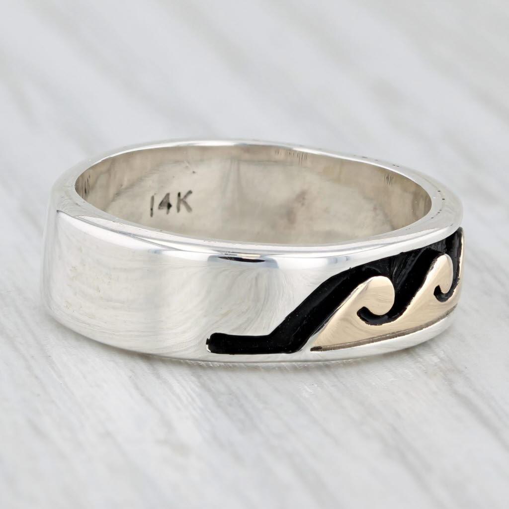 Waves Pattern Band Ring Sterling Silver 14k Gold Size 6.75 S Skeets Nautical