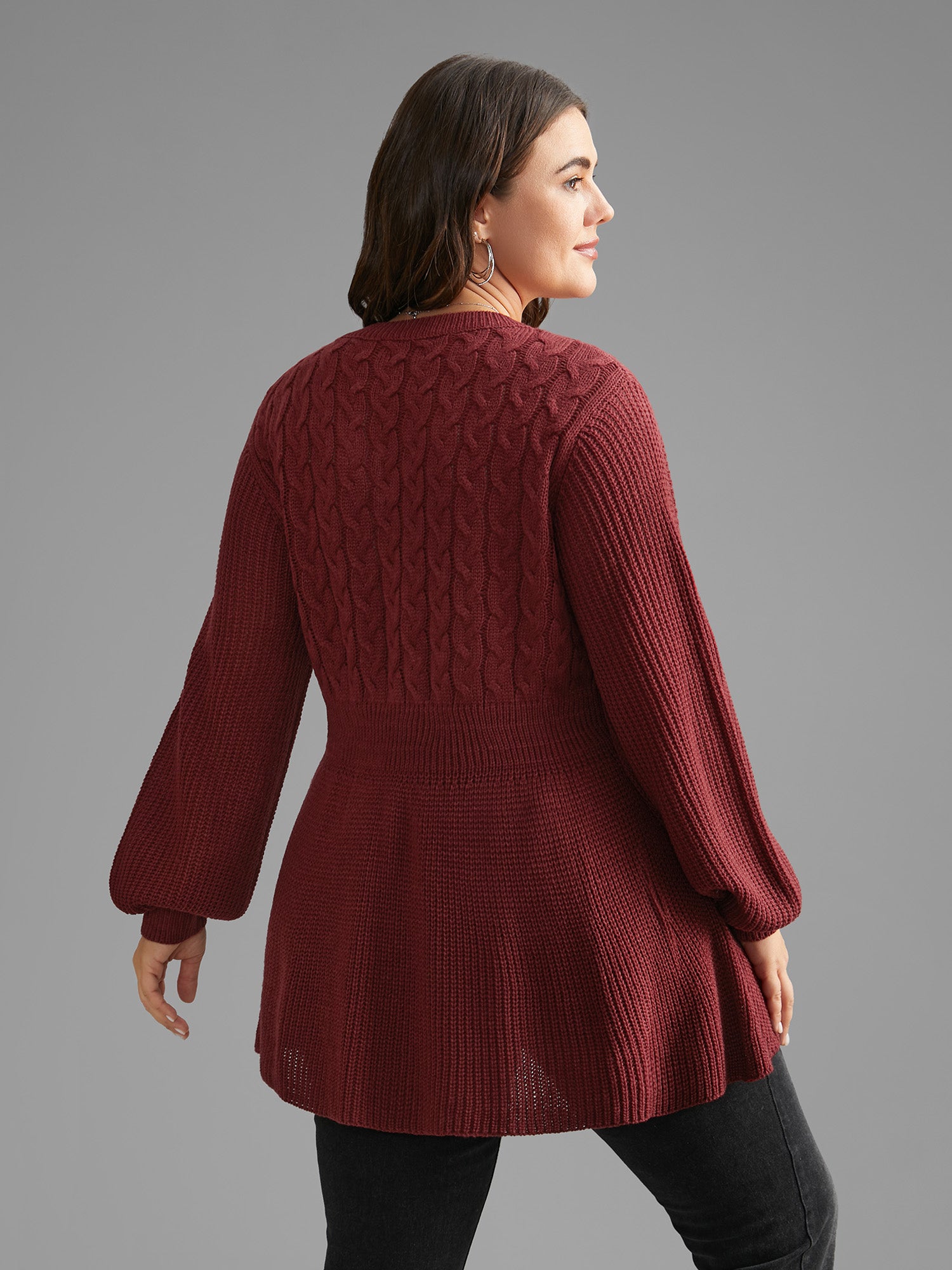 V Neck Texture Cable Knit Pullover