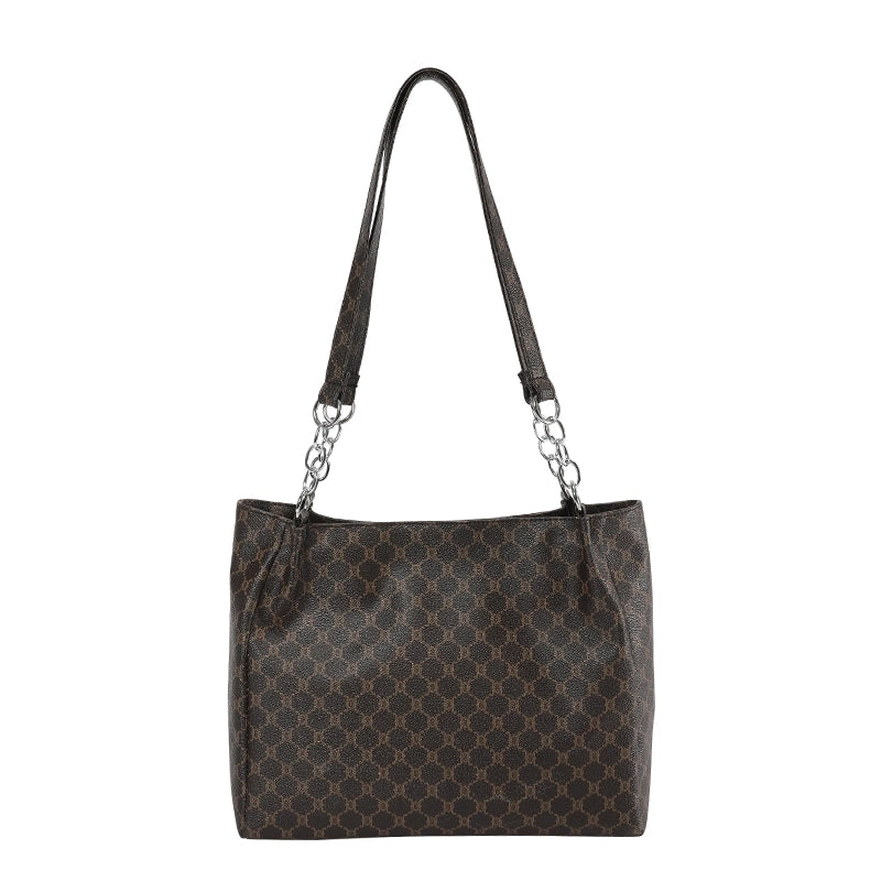 Women's Medium Pu Leather Monogram Vintage Style Classic Style Zipper Tote Bag