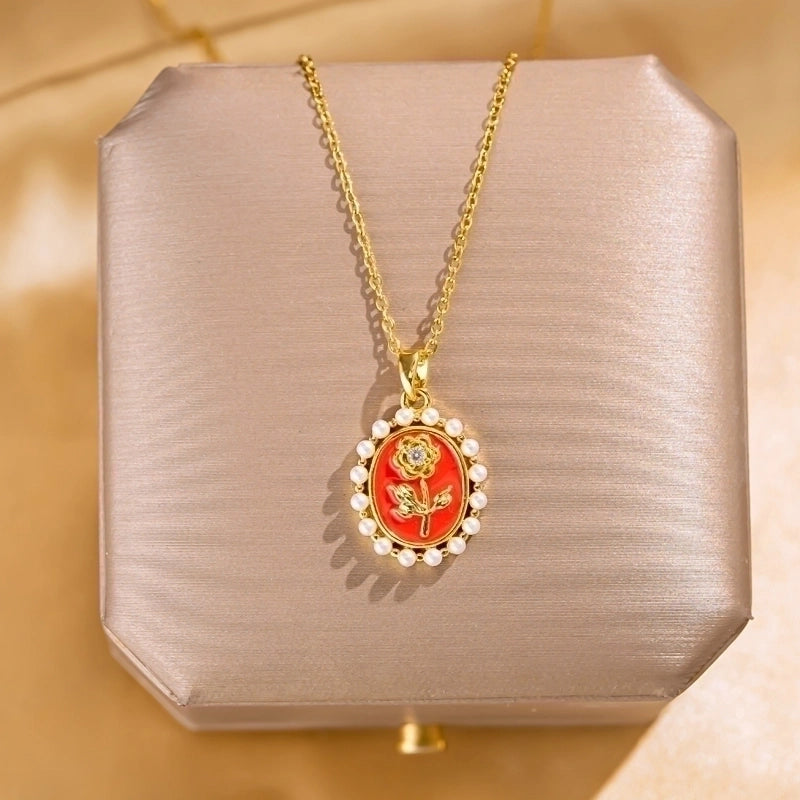 Elegant Lady Streetwear Geometric Flower Butterfly 304 Stainless Steel Acrylic Zircon 18K Gold Plated Inlay Pendant Necklace
