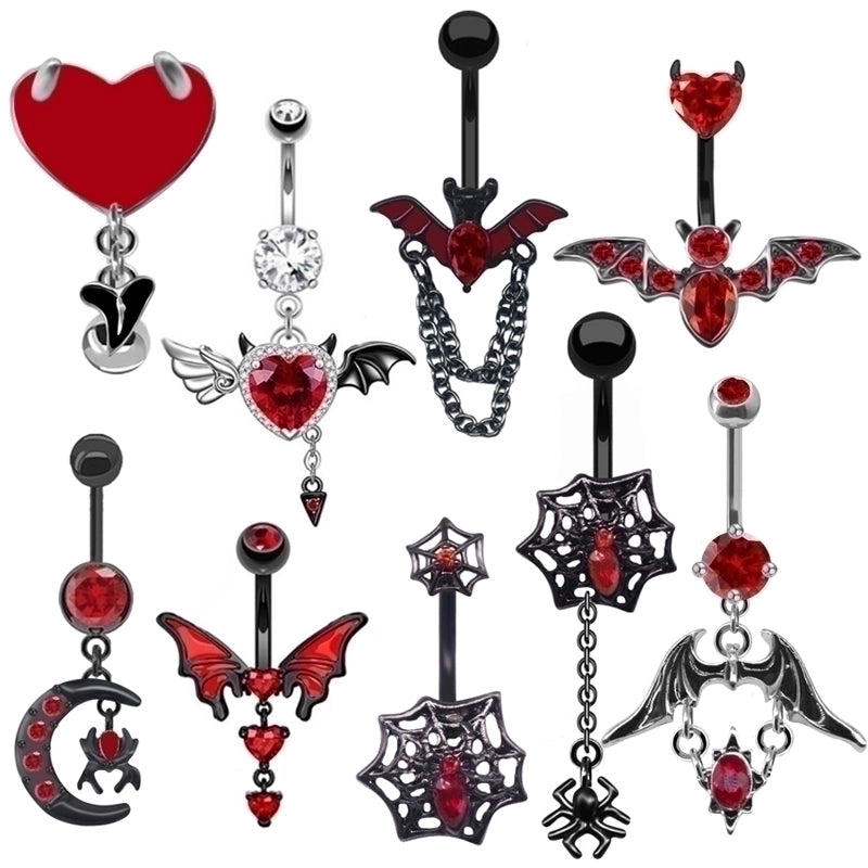 1 Piece Belly Rings Hip-Hop Rock Punk Heart Shape Wings Bat Stainless Steel Alloy Copper Plating Chain Inlay Rhinestones Zircon