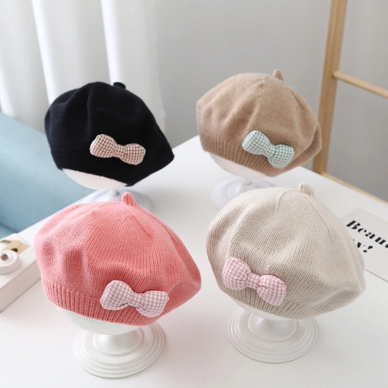 Children's Beret Baby Girl's Hat Autumn And Winter Korean Style Western Style Baby Girl's Knitted Wool Painter's Hat Trendy
