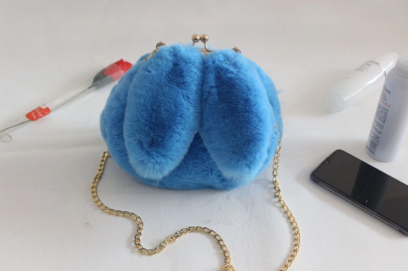 Women's Plush Rabbit Solid Color Cute Round Lock Clasp Handbag Crossbody Bag