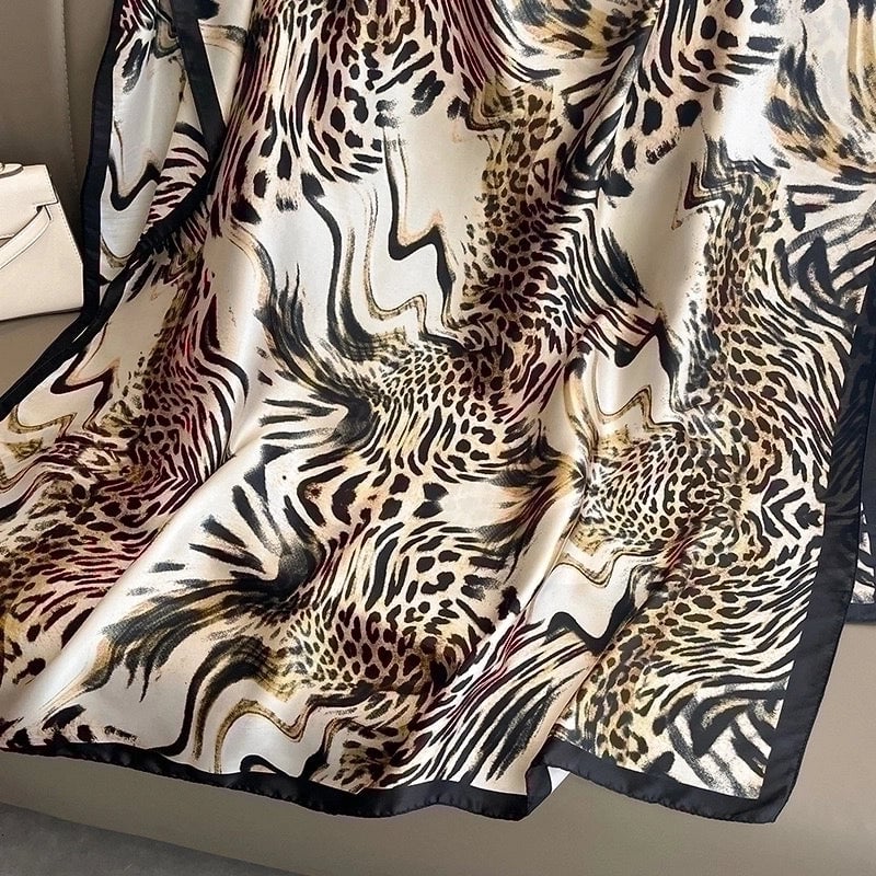 Women's Lady Leopard Satin Printing Shawl
