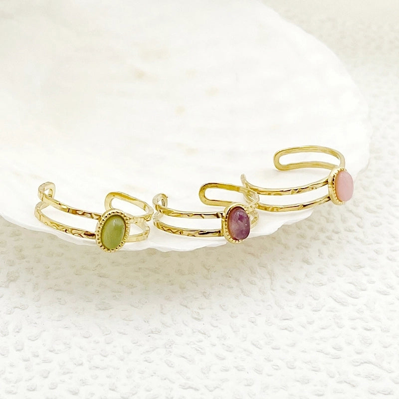 304 Stainless Steel Gold Plated Casual Minimalist Commute Plating Inlay Oval Natural Stone Open Rings