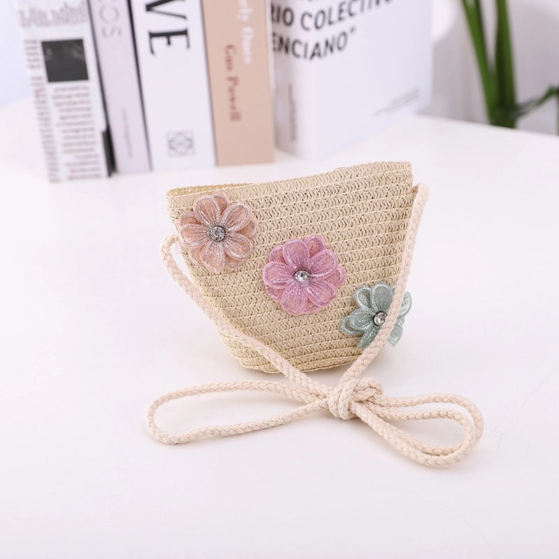 Fashion Flower Decoration Solid Color Children's Summer Beach Hat Sun Hat Straw Hat