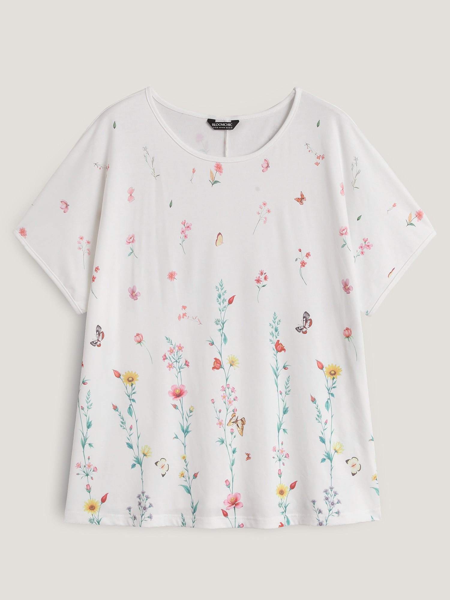 Stretchy Floral Print Round Neck T-Shirt