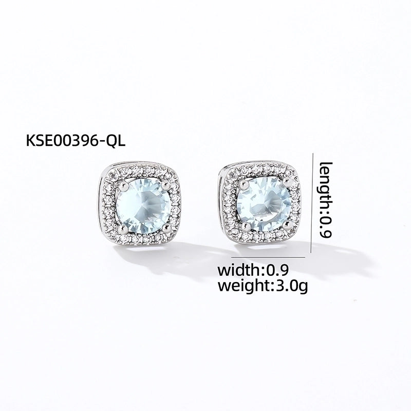 1 Pair Casual Minimalist Square Inlay Copper Zircon Silver Plated Ear Studs