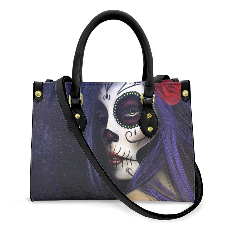 Halloween Women's Medium Pu Leather Human Floral Streetwear Square Hook Loop Customized Tote Bag