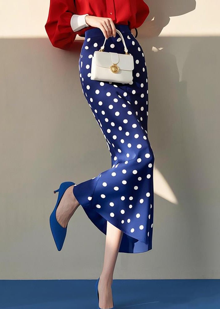 Slim Fit Blue Dot High Waist Cotton Skirt Spring