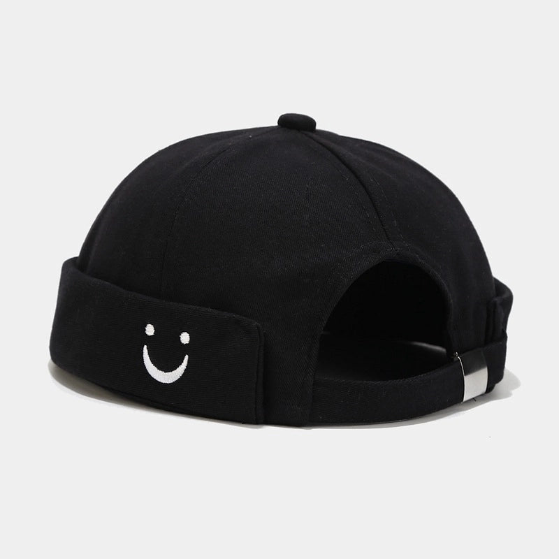 Unisex Minimalist Smile Face Embroidery Eaveless Beanie Hat