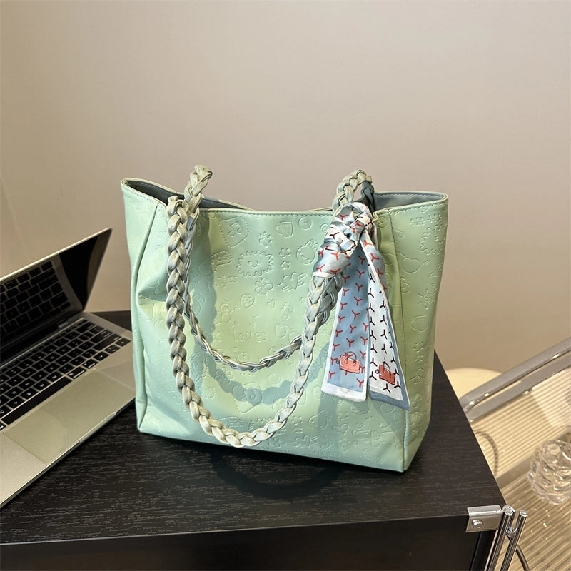 Women's Large Pu Leather Solid Color Basic Classic Style Zipper Tote Bag