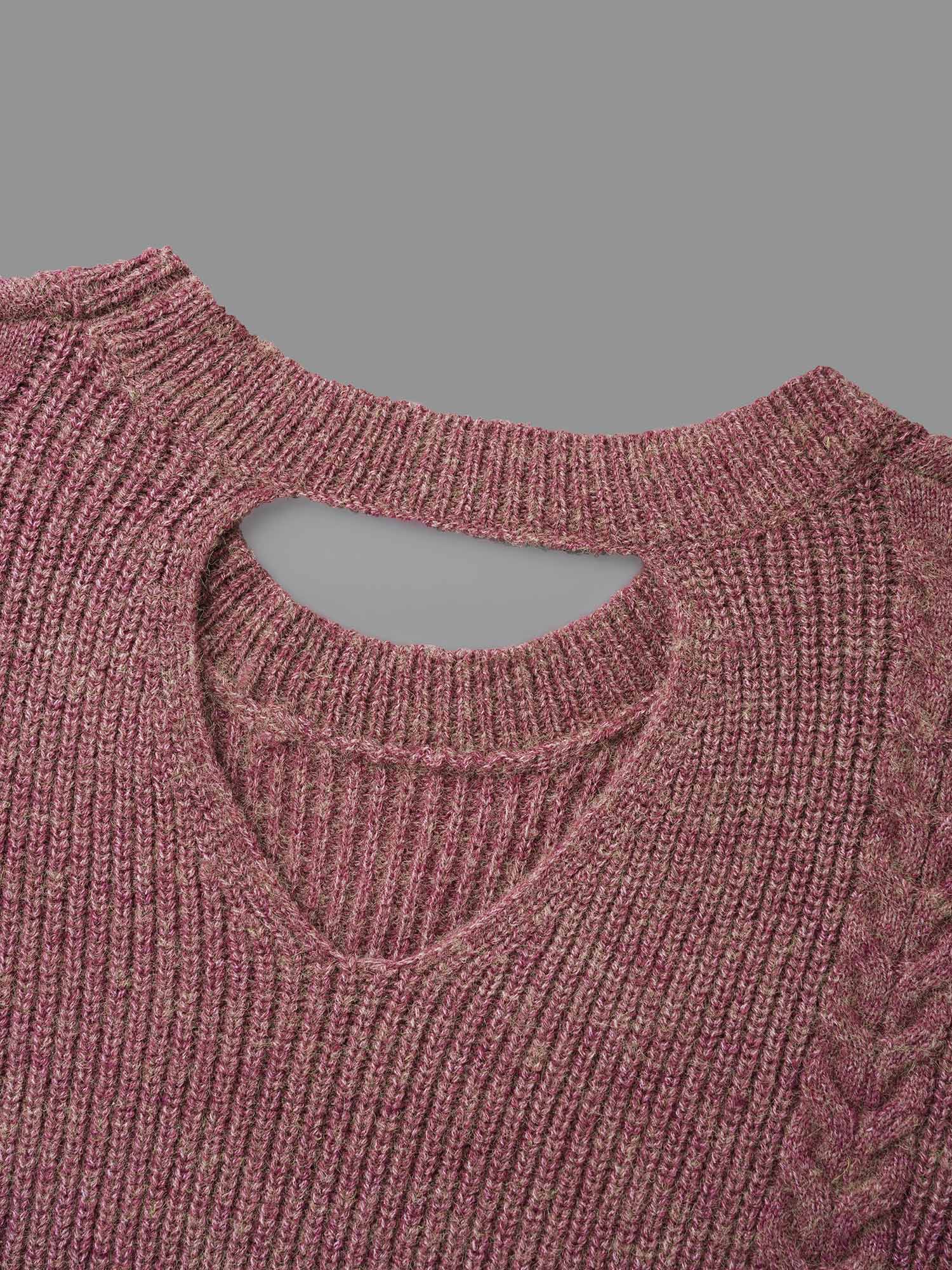 Plain Textured Cable Knit Backless Pullover