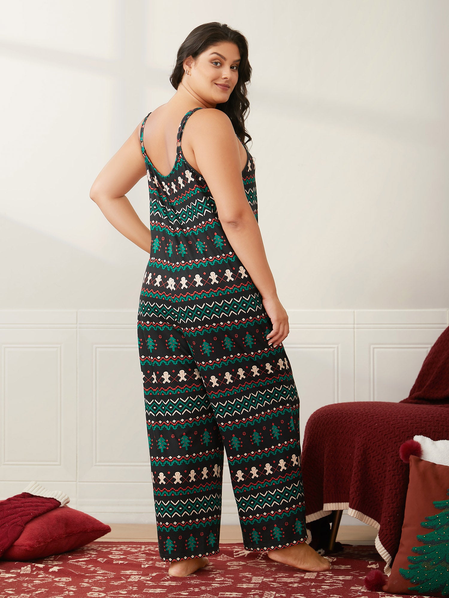 Cami Holiday Pattern Straight Leg Jumpsuit