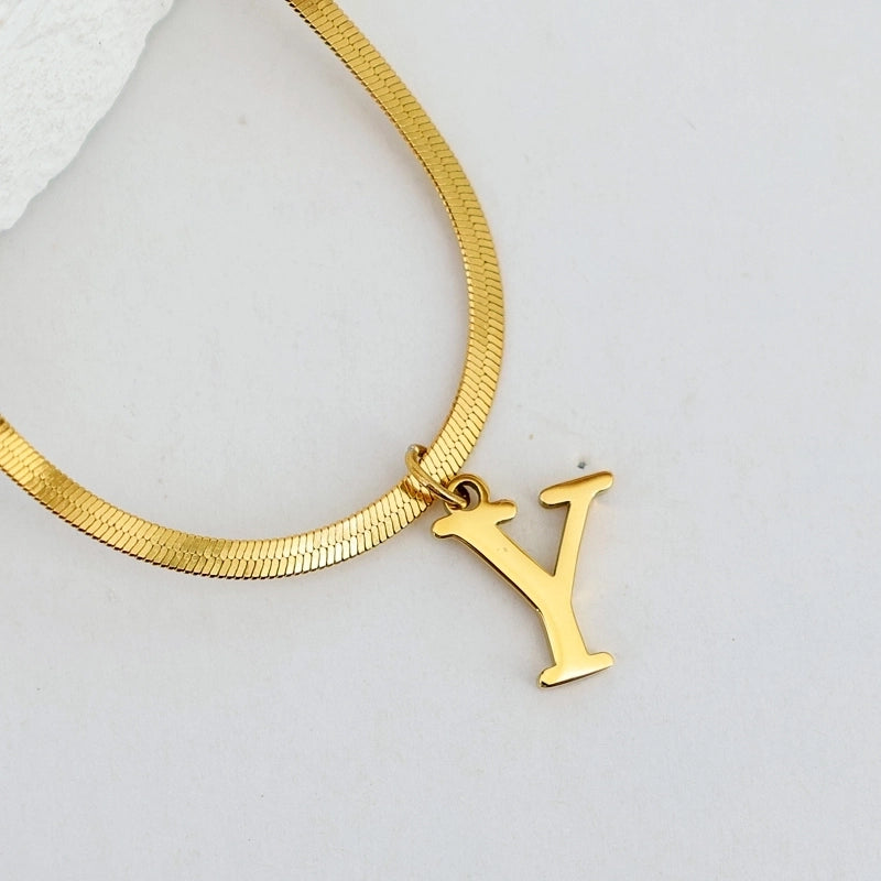 304 Stainless Steel 18K Gold Plated Luxurious Commute Letter Pendant Necklace