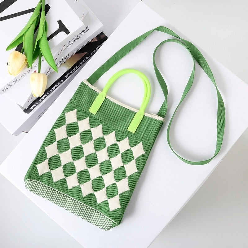 Women's Medium Cotton Plaid Waves Heart Shape Cute Basic Square Open Square Bag