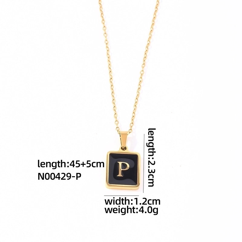 304 Stainless Steel K Gold Plated Minimalist Plating Inlay Letter Rectangle Shell Pendant Necklace