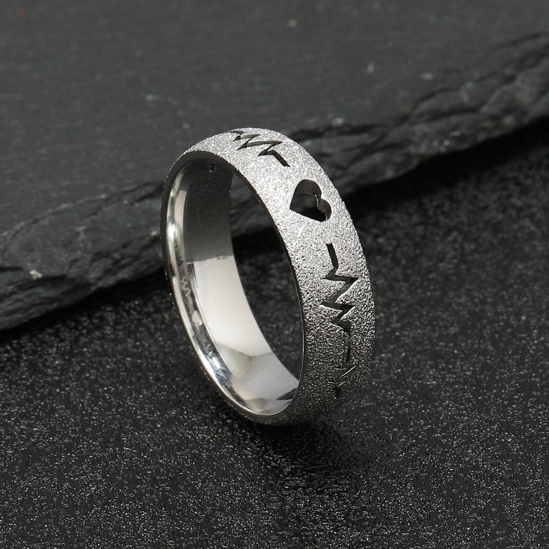 Stainless Steel Minimalist Electrocardiogram Heart Shape Plating Hollow Out Rings