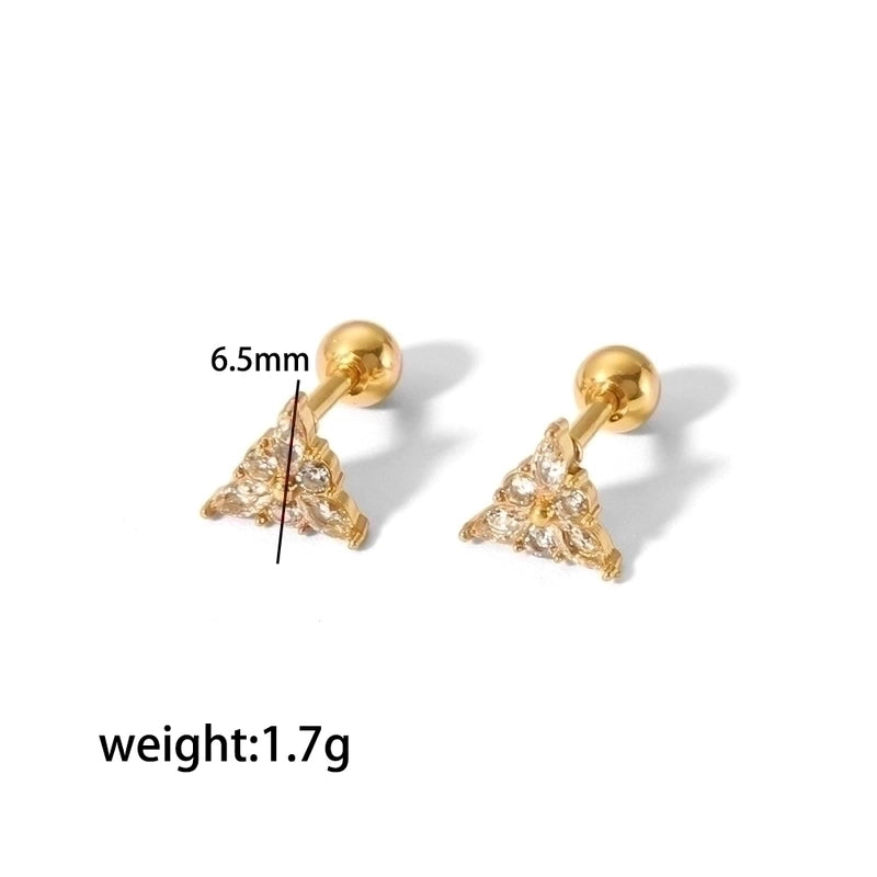 1 Pair Minimalist Star Water Droplets Polishing Plating Inlay Stainless Steel Zircon 18k Gold Plated Ear Studs
