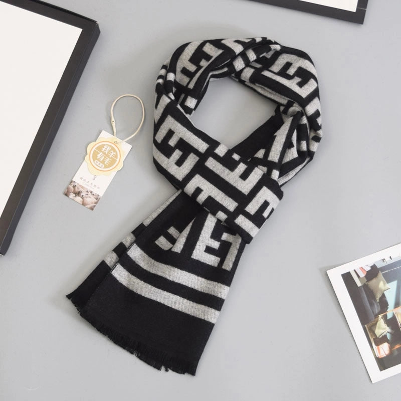Wool Scarf Men's Plaid Winter Scarf Cashmere Scarf High-end Gifts Warm