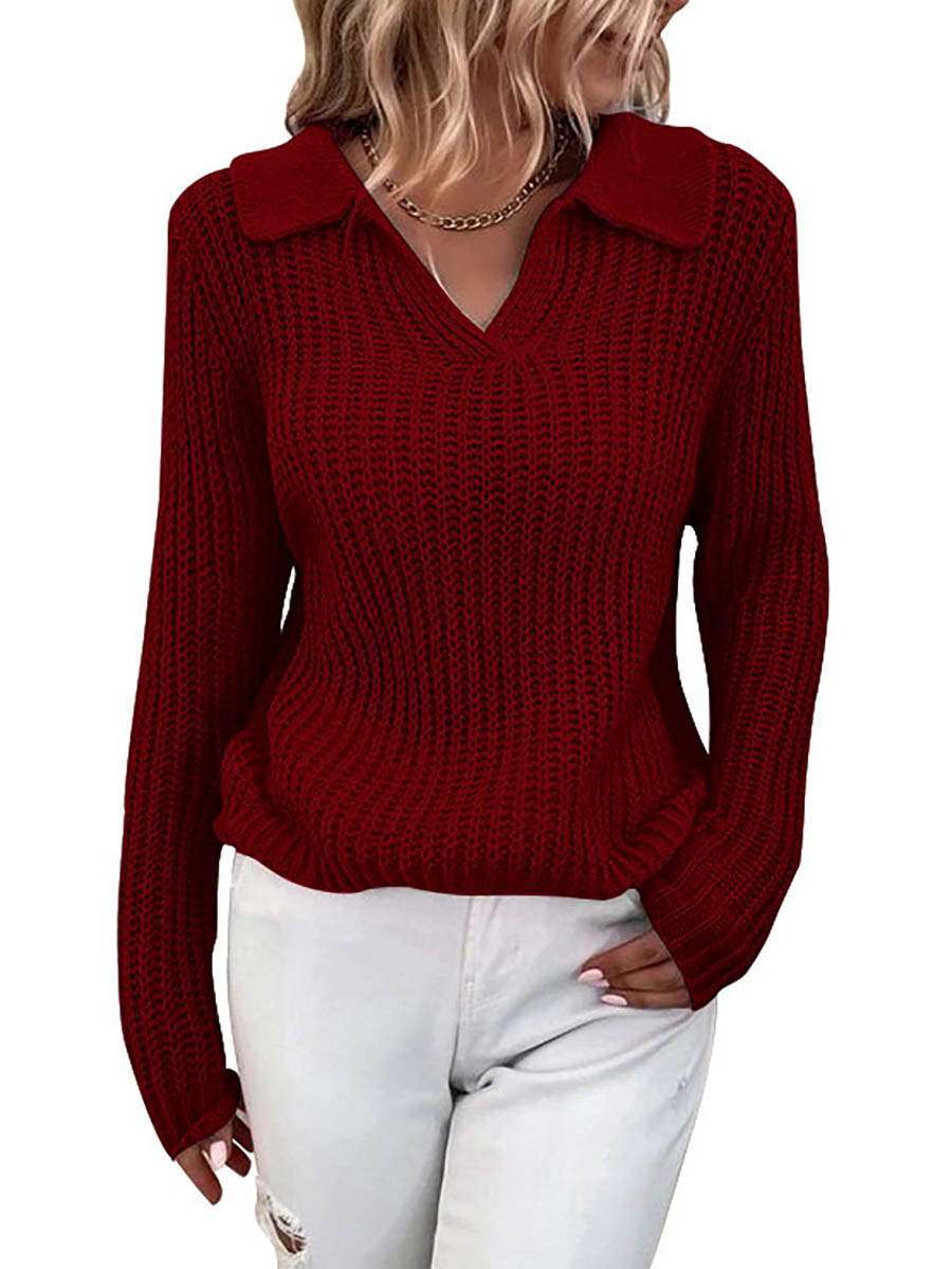 Solid Color Lapel Slim Fit Knit Sweater(9 colors)
