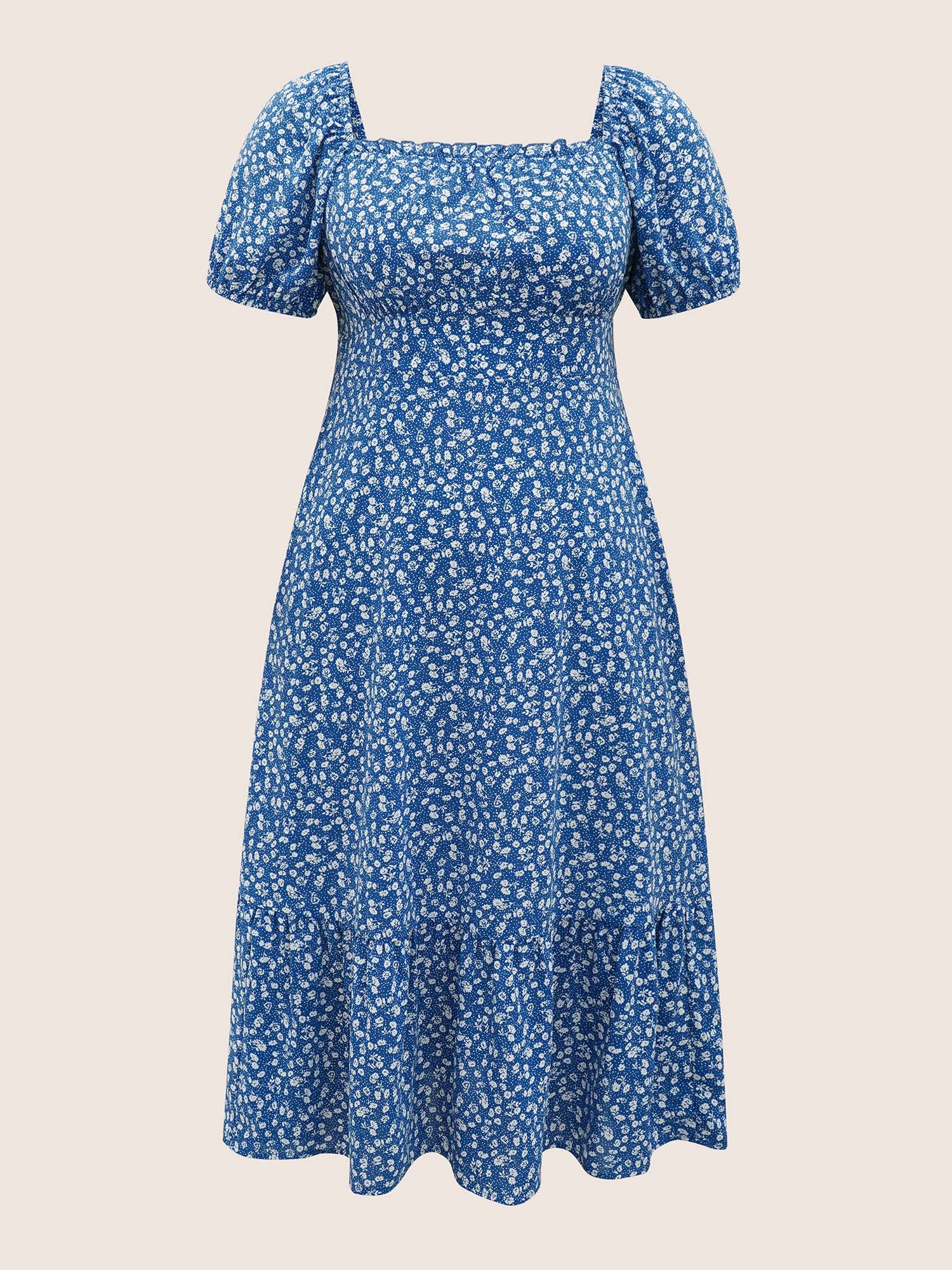 Square Neck Ditsy Floral Raglan Sleeve Dress