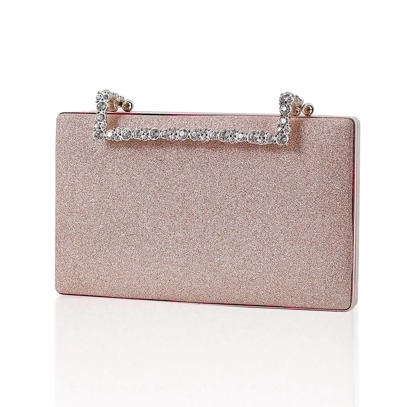 Red Dark Blue Black Pu Leather Solid Color Rhinestone Square Evening Bags