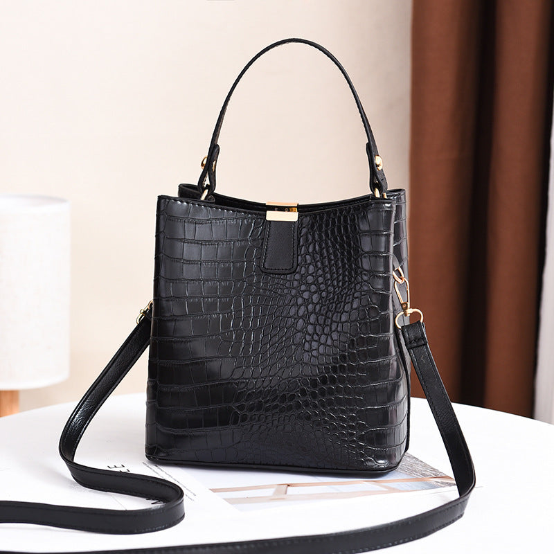 Stone Pattern PU Leather Bucket Crossbody Bag