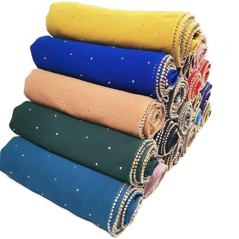 New Rhinestone Chain Pearl Chiffon Long Scarf Casual Diamond Headscarf Scarf Scarf Women's Scarf