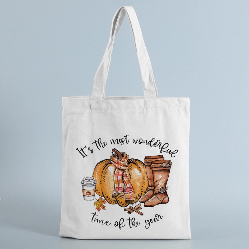 Halloween Women's Canvas Pumpkin Letter Cute Square Open Canvas Bag