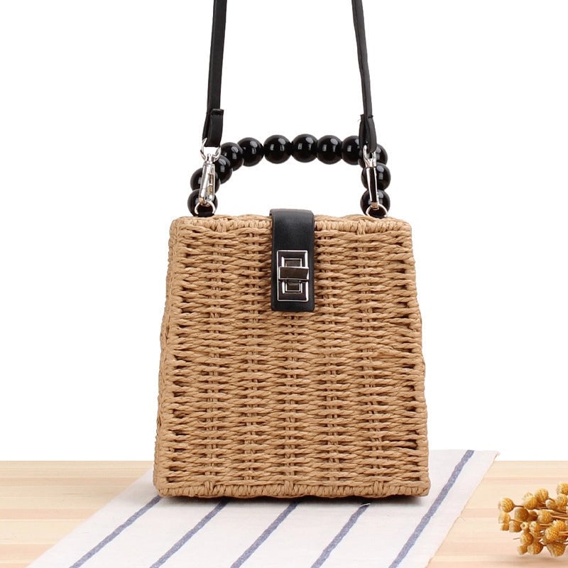 Women's Small Spring&summer Straw Solid Color Vacation Square Flip Cover Straw Bag