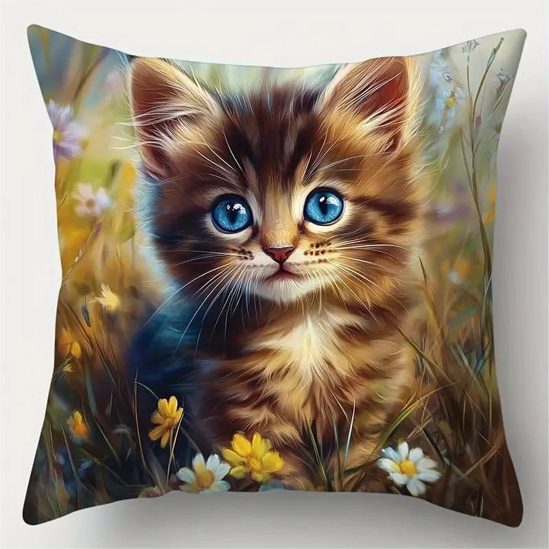 Cute Cat Polyester Pillow Cases Couch & Sofa Decor
