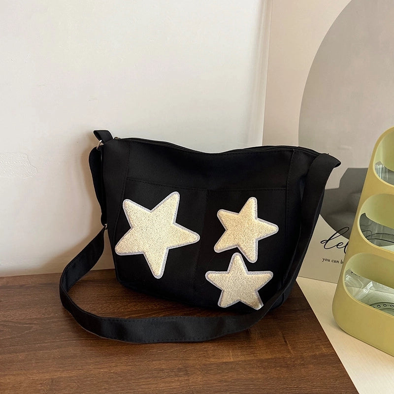 Large Capacity Crossbody Canvas Bag Japanese Style Korean Style Fashionable Pentagonal Star Shoulder Bag New Fashionable Cloth Bag