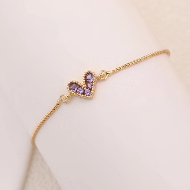 2 Pieces Romantic Minimalist Heart Shape Copper Plating Inlay 18k Gold Plated Bracelets