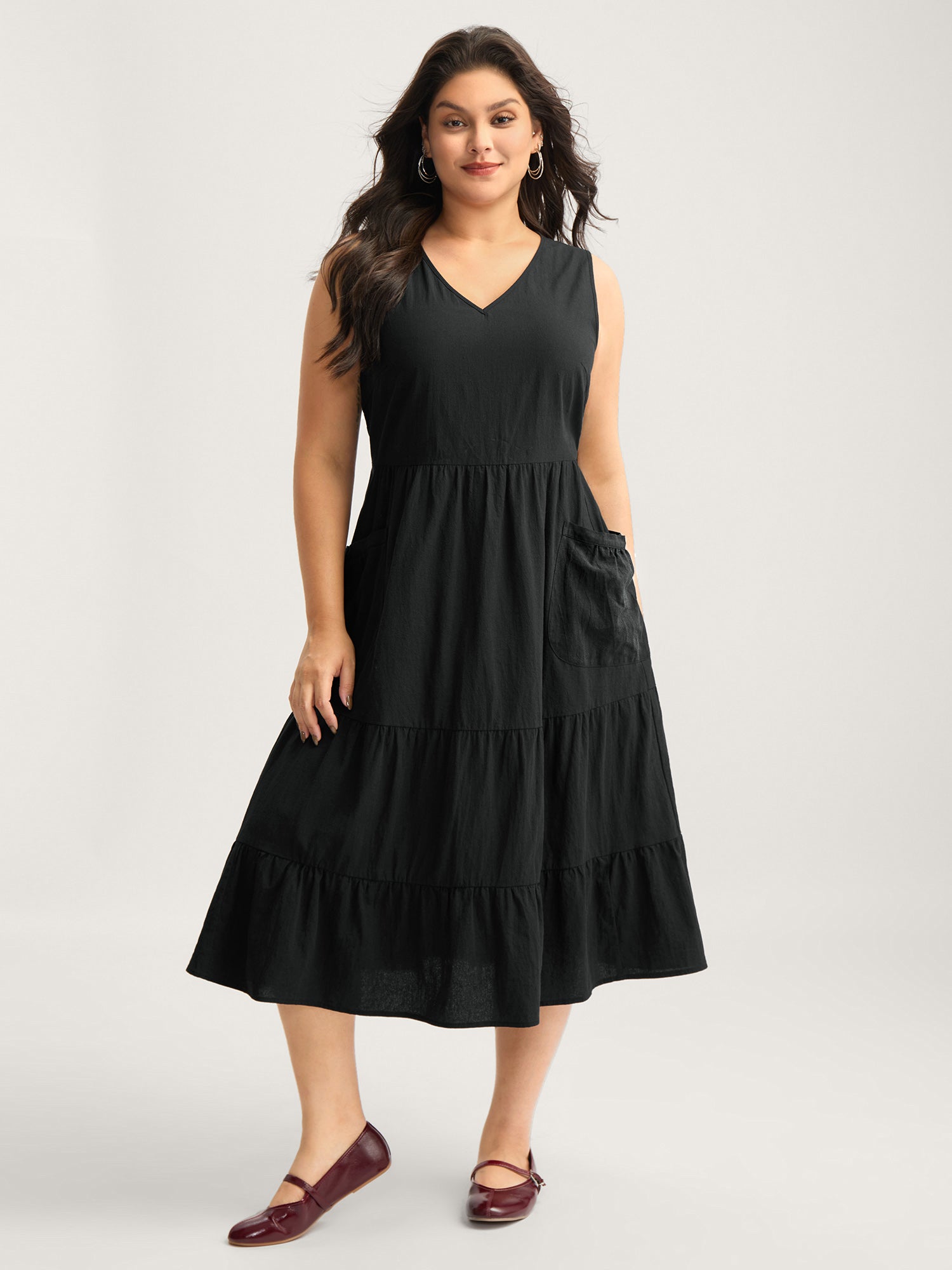 Pure Cotton Spacious Pockets Midi Dress