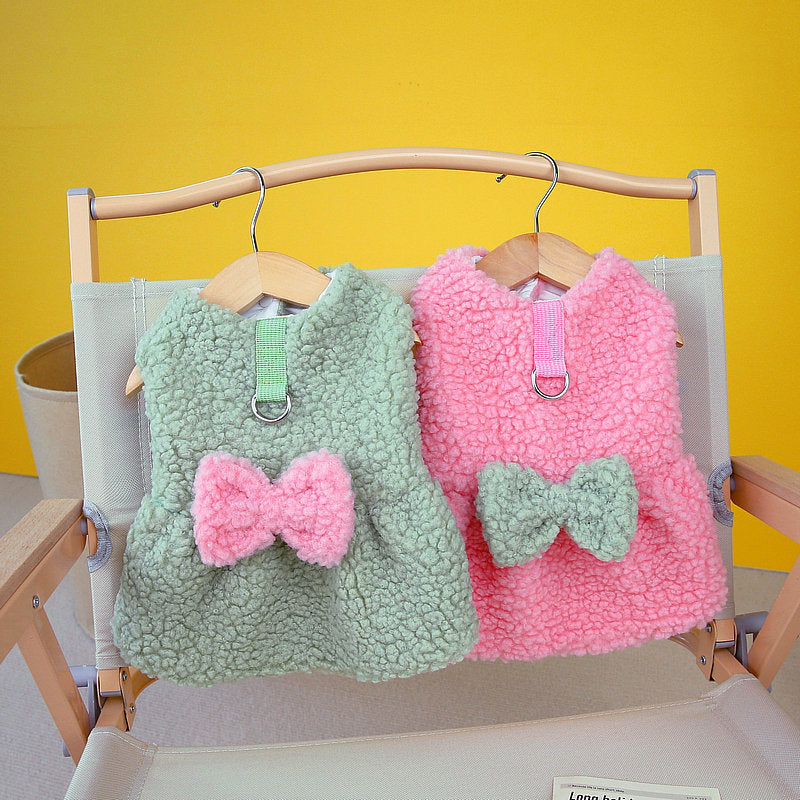 Fleece Sweet Bowknot Dog Dress Harness