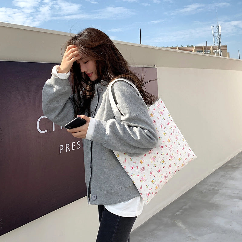 Women's Canvas Animal Cartoon Flower Cute Square Open Tote Bag