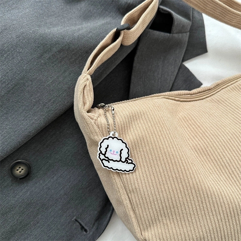 Women's Large Corduroy Solid Color Streetwear Dumpling Shape Zipper Shoulder Bag